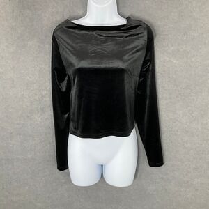 Wild Fable Velvet Open Back Long Sleeve Crop Top Tie Back Black Sexy Witchy Sz M